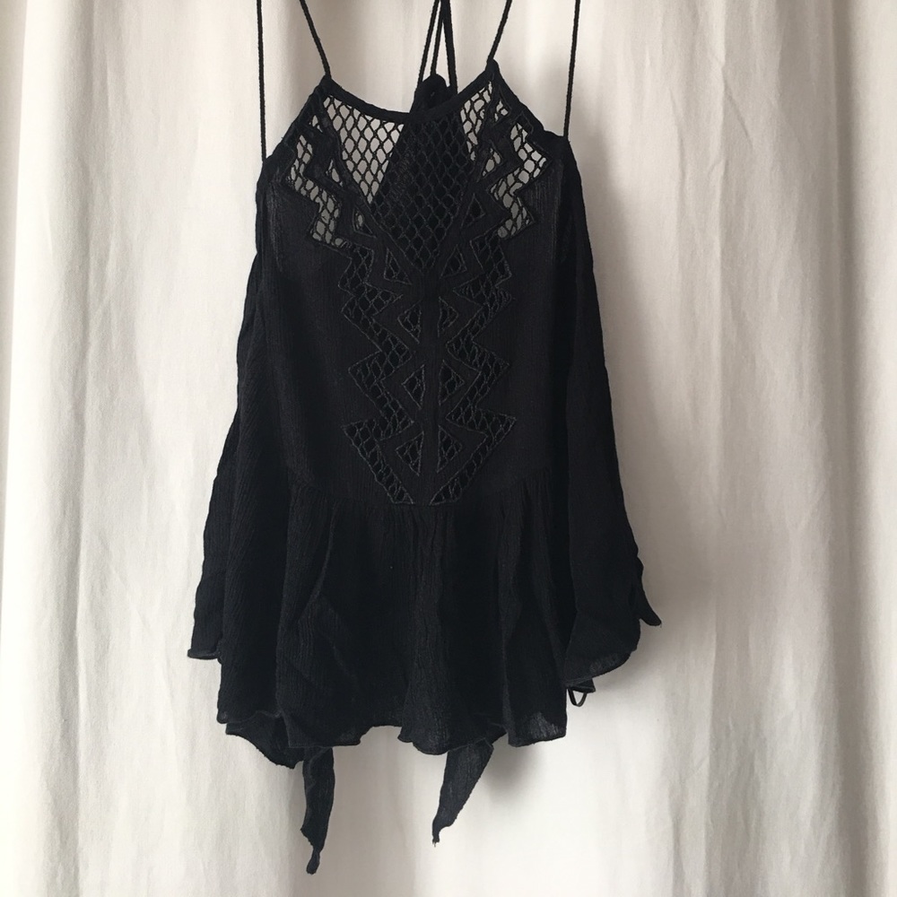 High low cut black tank top